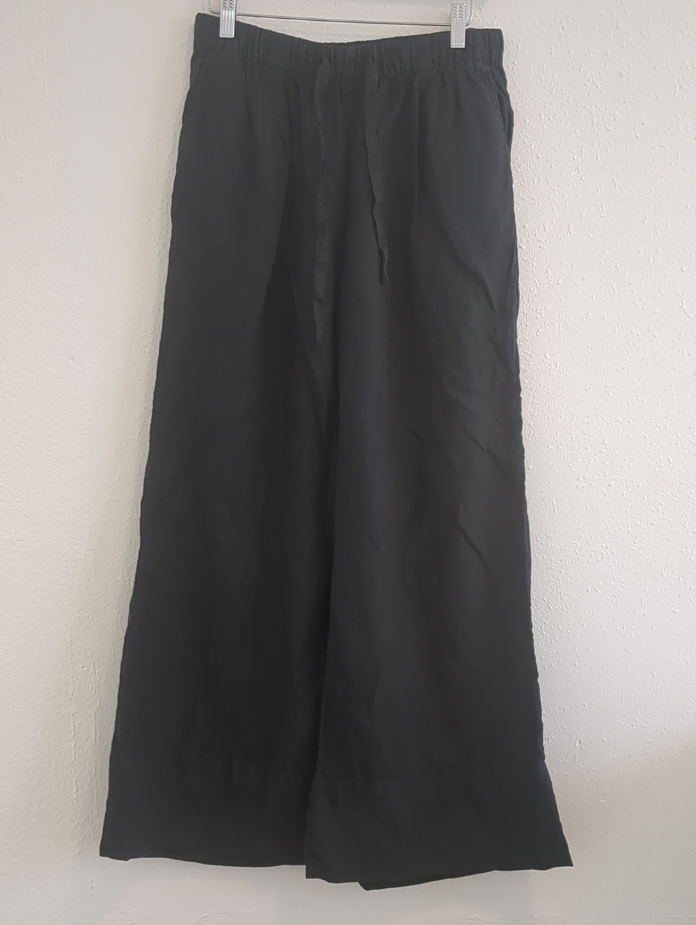 Caslon Black Wide-Leg Drawstring Pull On Elastic Waist Linen Trousers